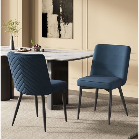 Stuhl Esszimmerstuhl 2er Set Samt Dunkelblau OKMYHOME (1/5)