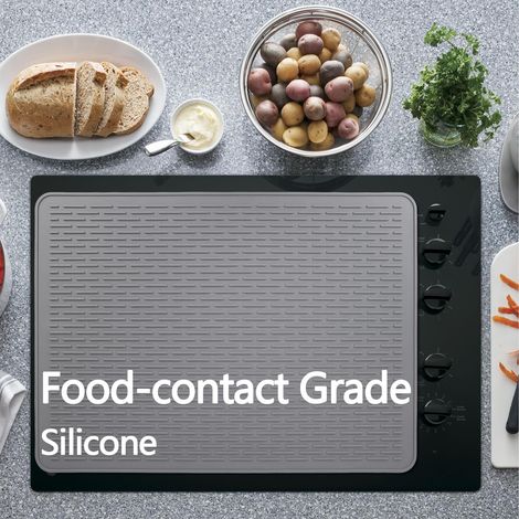 Tapis de protection pour cuisinière électrique - Tapis en silicone pour plaque de cuisson en verre, tapis de séchage pour la cuisine, protection pour four électrique (gris, 71 x 50 cm - 510 g - S) (1/3)