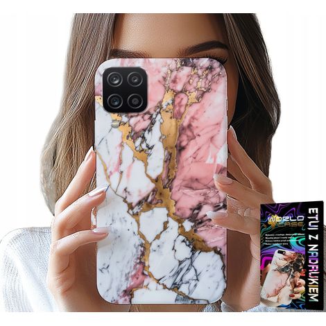 Custodia per Samsung Galaxy A22 5G - effetto marmo rosa e bianco, con motivi a pietra (1/5)