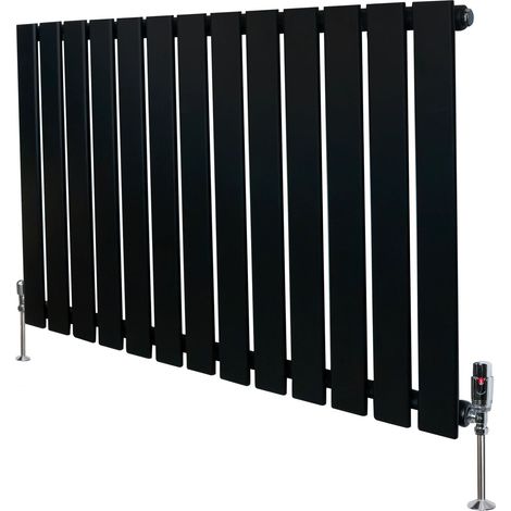 Flat Single Column Radiator & Valves – 600mm x 910mm – Black (1/5)