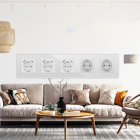 Prise USB TYPEC de type 82 standard européenne avec panneau en verre trempé, design encastré, boîtier rond, prise de charge 5V 2,1A, AC250V. (1/5)