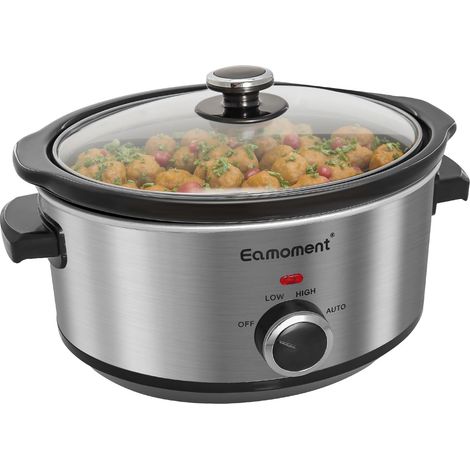 ESC-35A-OSSL 3,5L200 W Slow Cooker avec 3 niveaux de chauffage et indicateur de puissance, passe au lave-vaisselle et avec poignées de transport, argenté (1/5)