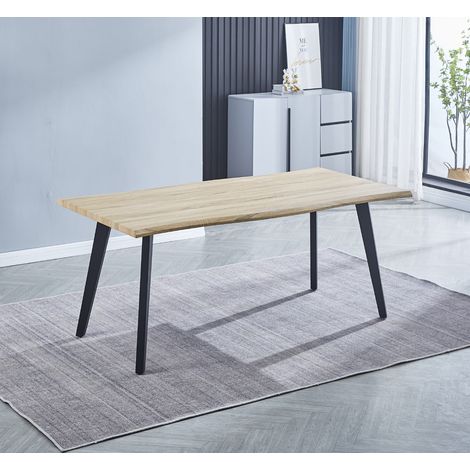 Table de salle à manger rectangulaire coloris noir, chêne cambrian - longueur 150 x profondeur 90 x Hauteur 76 cm -PEGANE-