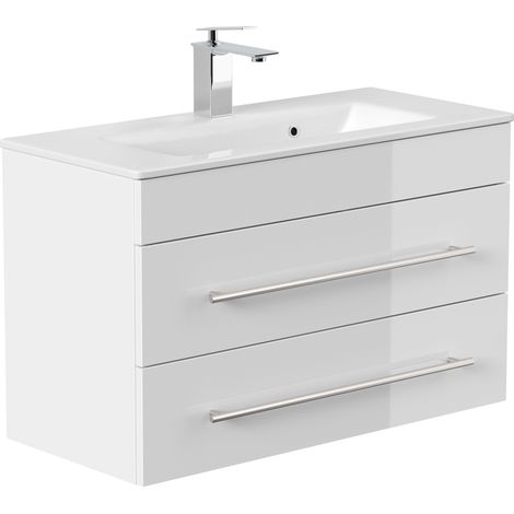 Badmöbel Mars 800 SlimLine 80x36cm mit 2 SoftClose Schubladen weiss hochglanz
