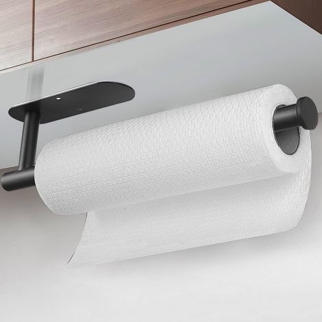 Porte-rouleau d'essuie-tout adhésif en acier inoxydable noir - Sans perçage - Pour porte-rouleau (noir, ovale, 33,4 cm) (1/5)