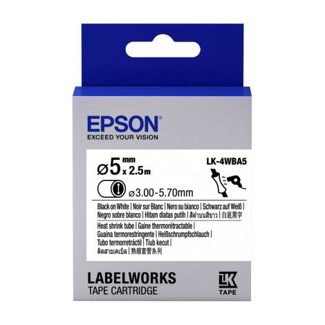 Epson Guaina Termorestringente Bianca per testo Nero, Heat Srink Tube D5mm/ 2,5 LK-4WBA5 (1/2)