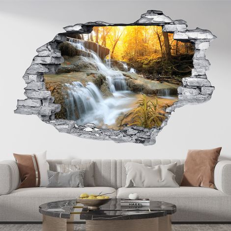 Stickers Trompe l'oeil trou dans le mur - Cascade - 70 x 105 cm - Pierres grises (1/5)