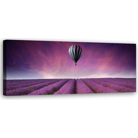 Tableau sur toile Ballon au-dessus d'un champ de lavande 90x30 (1/5)