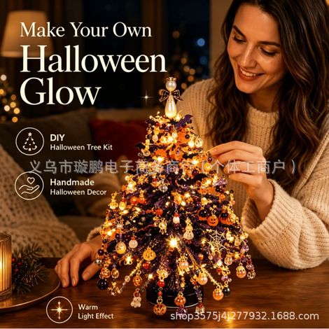 Kit DIY mini sapin en perles avec guirlande lumineuse, décoration de table, cadeau créatif pour Halloween