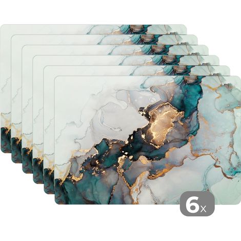 SETS DE TABLE Bleu - Marbre - Or Lot de 6 Pour salle à manger 45x30 (1/5)