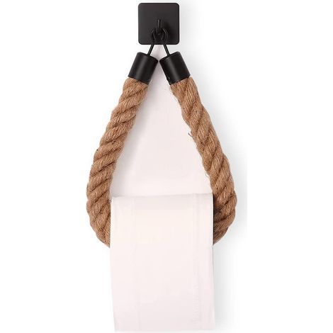Porte-papier toilette en corde, support de papier toilette en corde auto-adhésive, porte-rouleau de papier toilette en corde à suspendre au mur pour salle de bain (1/5)