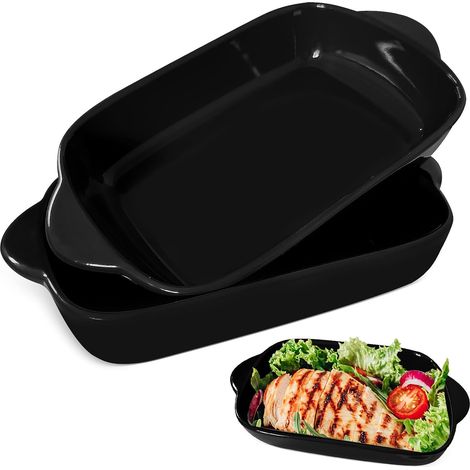 Lot de 2 plats à gratin rectangulaires en céramique de 23 x 13 cm avec poignée, pour lasagnes, tiramisu et cocottes (1/5)