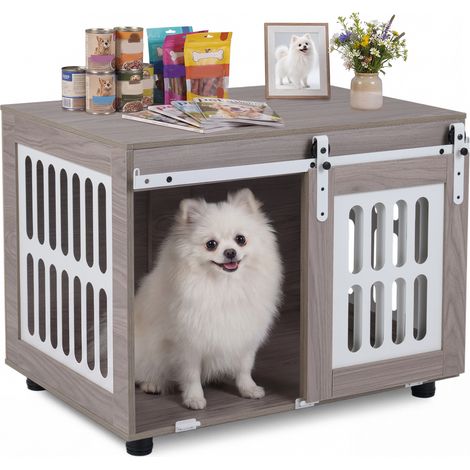 3 en 1 Cage pour Chien, Porte Coulissante, Boutons de Verrouillage, Plateau Spacieux, Cadre en Métal, Niche pour Chien Interieur, 80 x 56 x 62,5 cm