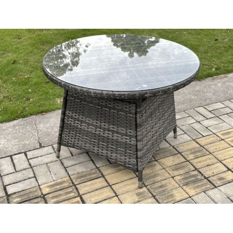 Outdoor PE Rattan Round Dining Table Garden Furniture Accessory With Tempered Glass (1/2)