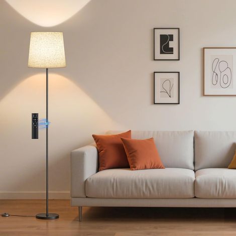 Dimmable LED Floor Lamp, 9W with Remote Control and Foot Switch, 3000K-6000K Reading Lamp, LED Floor Lamp for Living Room Bedroom Office with Linen Shade (1/5)