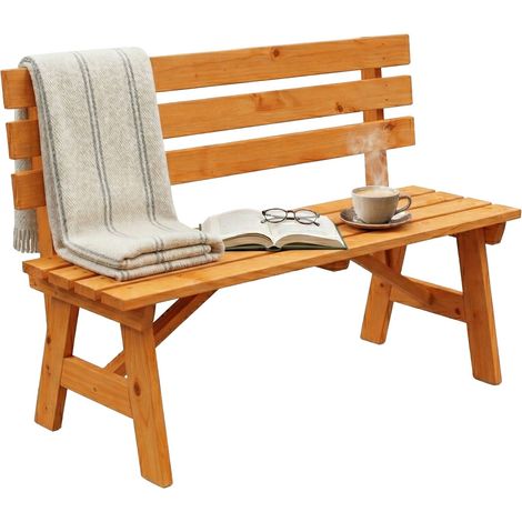 Outdoor fir wood garden bench with backrest orange 229384396 (1/5)