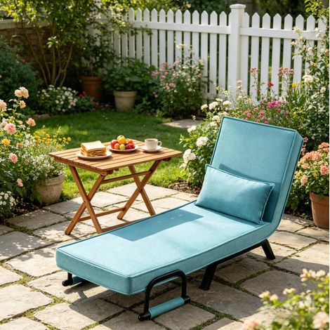 Poltrona letto convertibile 65x75x78 cm blu con schienale regolabile e cuscino MEUBLIV (1/5)