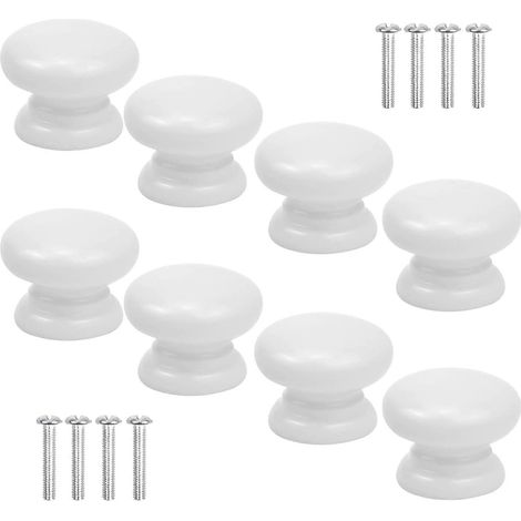 Boutons de meuble, boutons de tiroir ronds, paquet de 10, blancs, à un seul trou, quincaillerie de tiroir ronde à un seul trou, compatible avec les coiffeuses. (1/5)
