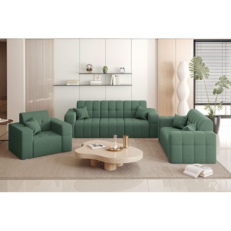 Couchgarnitur NIMES - Sofagarnitur 3-2-1 , breite Farbpalette, Stoff Portland Grün (1/5)