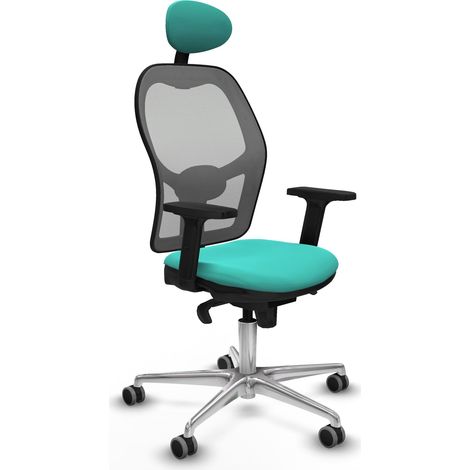 Jorquera sincro malla gris similpiel turquesa brazos 2D base aluminio cabecero fijo ruedas 65mm engomada (1/5)