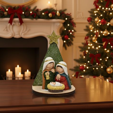 Alberello in legno con mini natività per presepi e decorazioni natalizie da h 7,5 cm (1/4)