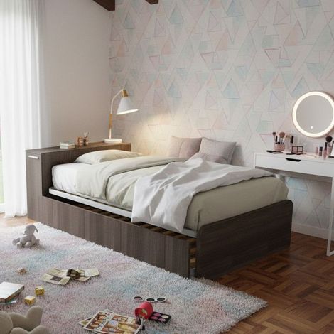 Letto una piazza e mezza 120x190 con contenitore e secondo letto estraibile - Olmo jerez scuro