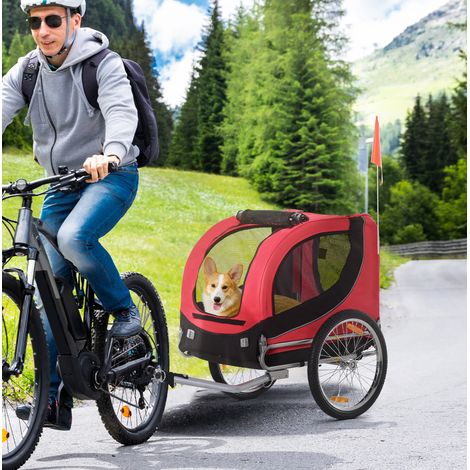Remolque para bicicleta para perro rojo 130 x 73 x 90 cm OKMYHOME (1/5)
