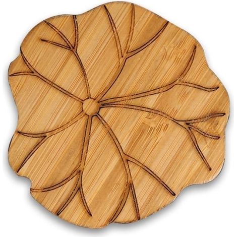 Dessous de Verre - Bac De Bambou - Isolant Chaleur - Feuille De Lotus - Marron (1/4)
