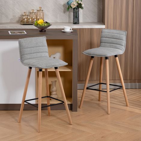 Set aus 2 Barhockern, Barstühlen, gepolsterter Sitzfläche, Rückenlehne und Fußstütze, 48 x 48 x 99,5 cm, grau