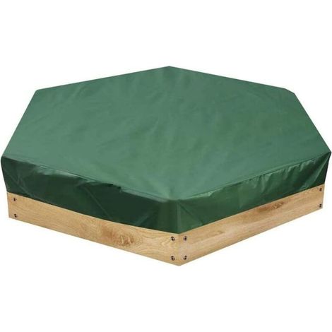 Bâche hexagonale bac à sable verte imperméable cordon serrage jouets (1/4)