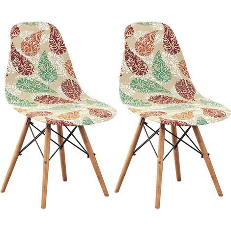 Housses de chaise élastiques à motifs de feuilles colorées, 2 housses de chaise pour restaurant et salle de conférence. (1/5)