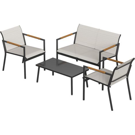 4-Sitzer-Gartenlounge-Set: 2-Sitzer-Sofa + 2 Sessel + Metalltisch + atmungsaktive Kissen + Fußstütze