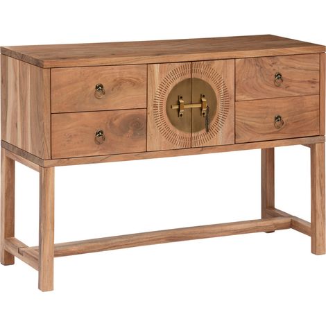Table console en bois d'acacia coloris naturel avec 2 portes et 4 tiroirs - longueur 112 x Profondeur 40 x Hauteur 79 cm -PEGANE- (1/4)
