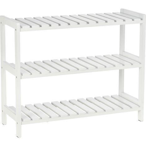 Étagère à chaussures en bois de pin blanc, 3 niveaux, porte-chaussures à lattes, 70 x 26 x 57,5 cm, meuble de rangement pour chaussures (1/5)