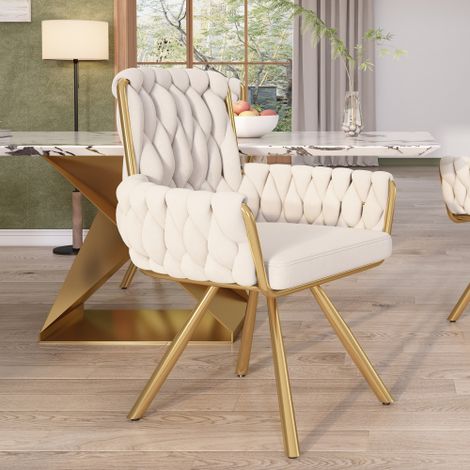 Luxurious Beige Velvet Swivel Dining Chair,Single Armchair for Living Room and Bedroom,Sturdy Four Metal Legs,Stylish Leisure Seating
