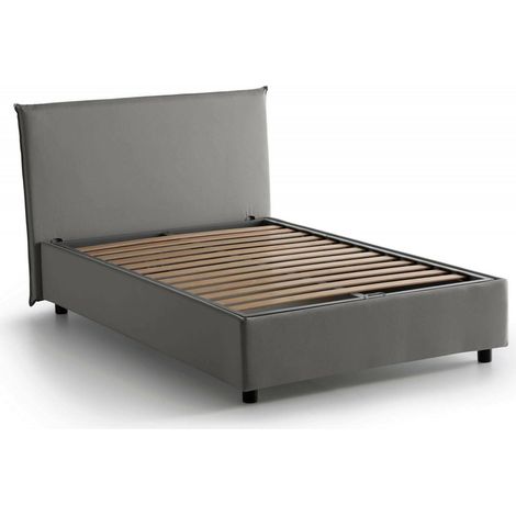 Talamo Italia Letto piazza e mezza Ashasa, Letto contenitore con rivestimento in tessuto, 100% Made in Italy, Apertura frontale, adatto per materasso Cm 120x190, Grigio, con imballo rinforzato