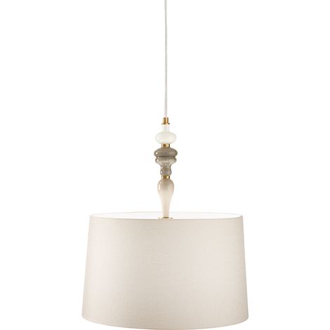 Suspension En Métal Laiton Brossé Et Céramique Multicolore Avec Abat-Jour En Tissu Havane - Design Moderne Et Élégant Diamètre 50 Cm - Perenz (1/3)