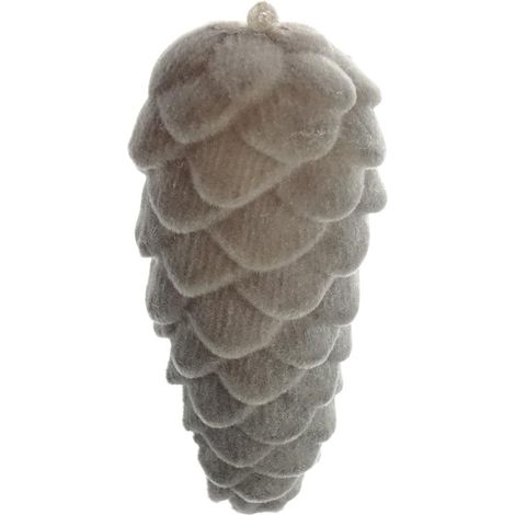 Weihnachtsanhänger Tannenzapfen Braun beflockt 12,5 cm - Kunststoff