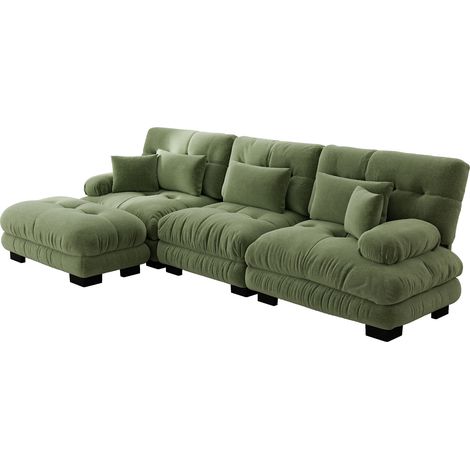 Canapé d’angle modulaire luxueux - grand canapé nuage surdimensionné en L pour salon, canapé-lit profond avec ottoman, chenille verte (1/5)