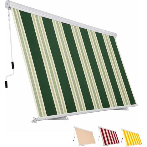 Tenda da Sole a Caduta Cassonata 300x250 cm Impermeabile per Balcone e Terrazzo con Bracci ferma Tenda - Colore Verde e Bianco (1/5)
