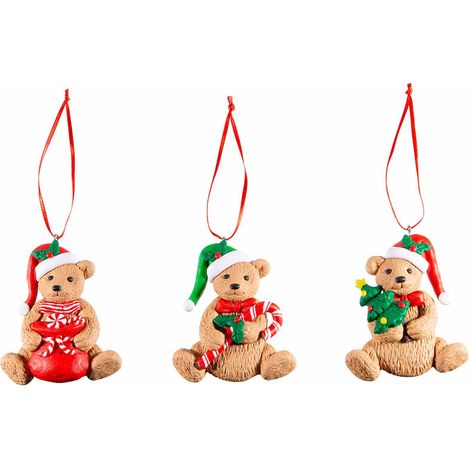 Orsetti natalizi in pasta di resina da appendere per albero di Natale, set da 12 pezzi, cm 7 x 8 H