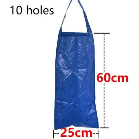 Lot de 2 sacs de plantation de fraises bleus multi-trous pour cour, terrasse, balcon, jardin extérieur, 25 x 60 cm (10 trous) (1/3)