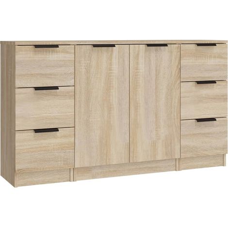 Credenza buffet cassettiera mobile contenitore organizer cucina soggiorno soggiorni 3 pz sonoma MDF marrone 020037107