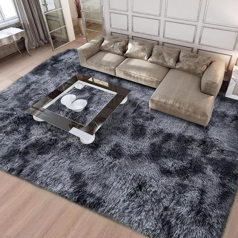 Tapis Chambre Shaggy Tapis Pour Salon Tapis De Sol Grand pour Couloir Soft Tapis à Poils Longs Moelleux Tapis Antidérapant Intérieur Moelleux épais Pour Salon Chambre (Gris noir, 200 x 250cm) (1/5)
