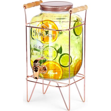 Jarra dispensadora de bebidas de vidrio grande con grifo y soporte de 4,2 l (1/5)