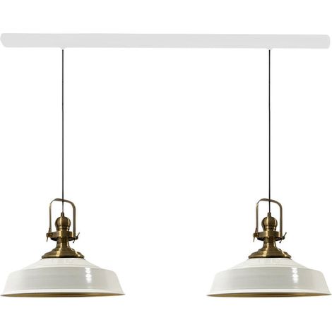 Industrielle Doppel-Pendelleuchte aus Handbemaltem Weiß Metall – Vintage-Kronleuchter E27 Ø41 cm für Wohnzimmer, Schlafzimmer oder Esszimmer (1/5)