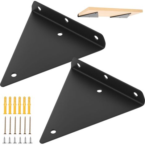 Lot de 2 supports d'étagère invisibles - Support mural triangulaire - Support d'étagère flottante - Support d'étagère murale invisible pour étagère de stockage, bibliothèque (1/5)