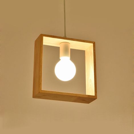 Creative E27 Industrial Style Wooden Pendant Lights, Modern, Contemporary Ceiling Light (Square Shape) (1/4)