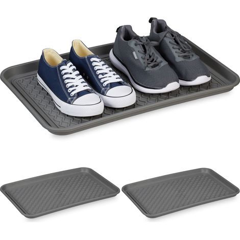 Relaxdays Vassoio Poggiascarpe XL, Set da 3 Vaschette Poggia Scarpe Bagnate, 60 x 40 cm, Tappetino in Plastica, Grigio