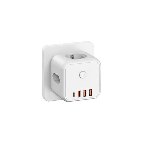 Prise Multiple Secteur USB Multiprise Murale, 7 en 1 Multiprise Cube Chargeur USB avec 3 Sorties AC 3680W, 1 Type C et 3 Ports USB, avec Interrupteur Idéal pour Salon Bureau Chambre